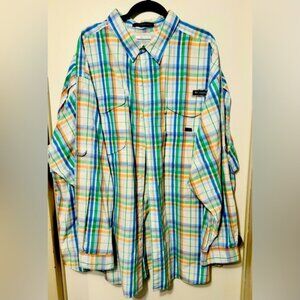 EUC - Men’s Columbia Super Bonehead Shirt - Blue, Green, Orange Plaid -Size 4X